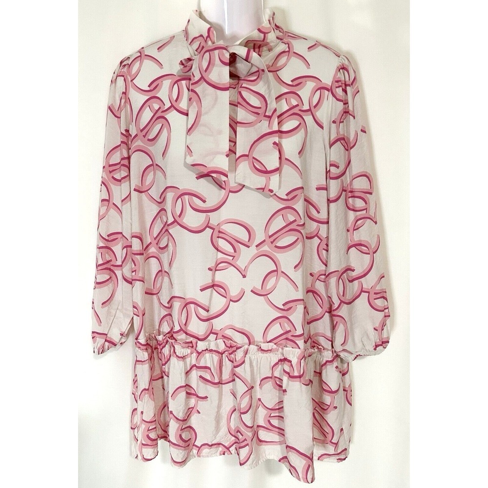 LCW Modest Waikiki Tunic Dress Women's Size 42 Pink Cream Tie Colar